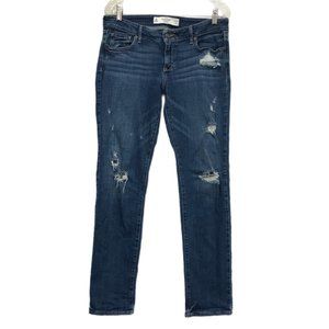 ABERCROMBIE FITCH Women's 32x30.5 (29X33) Skinny Jeans Distressed Dark Wash